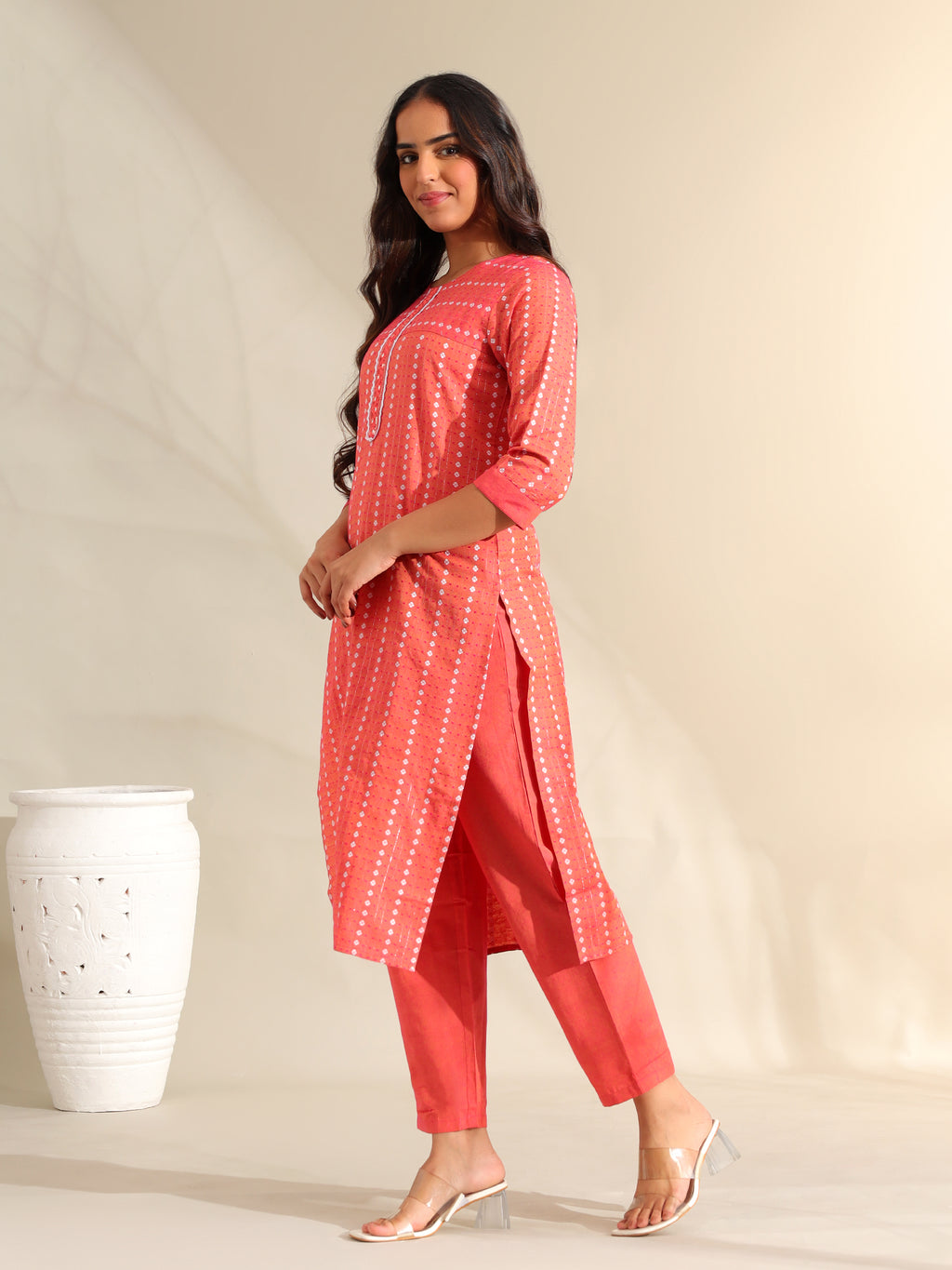 Prisha Coral Bandhani Kurta Set