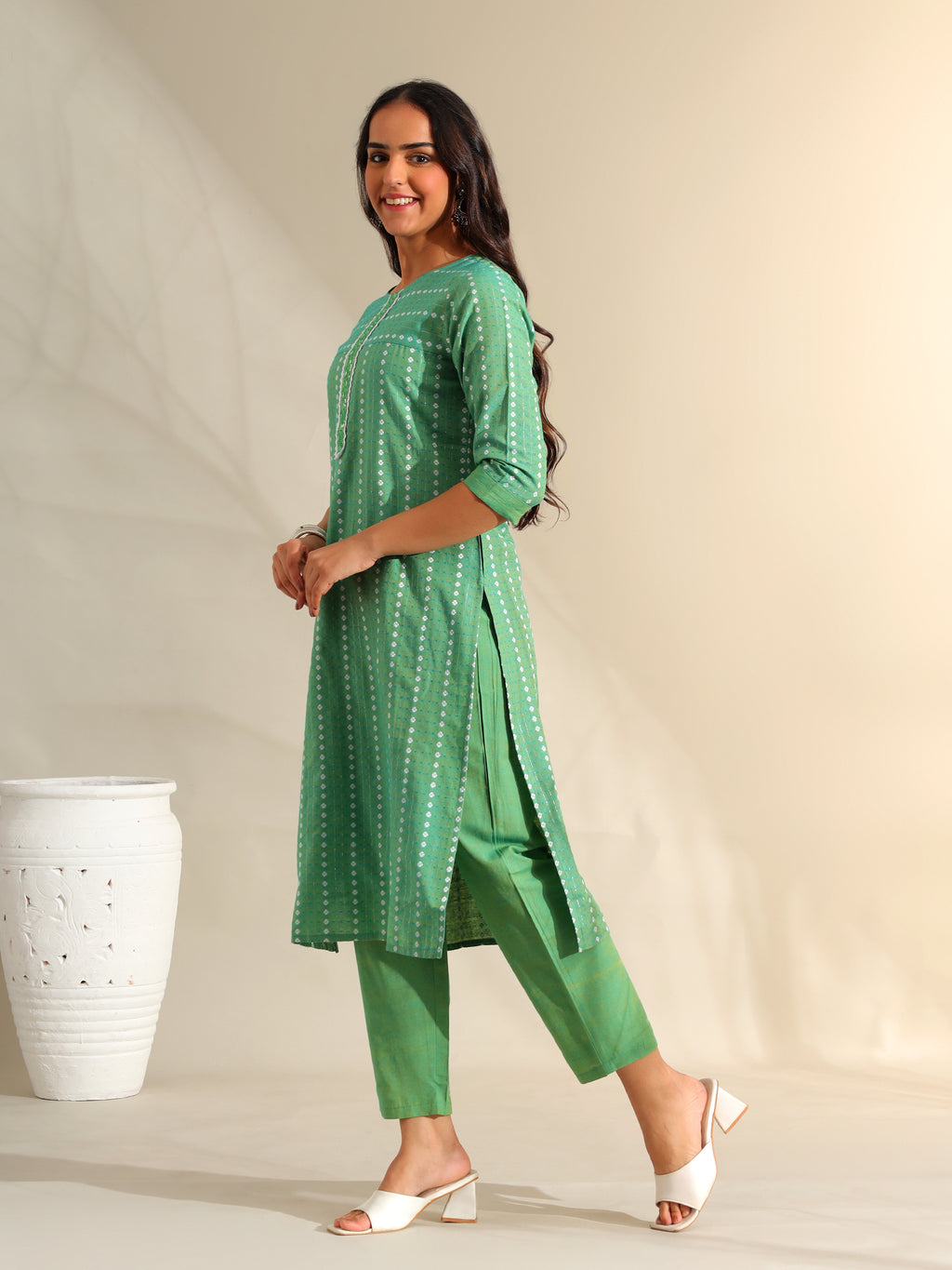 Shanvi Sea-Mist Bandhani Kurta Set