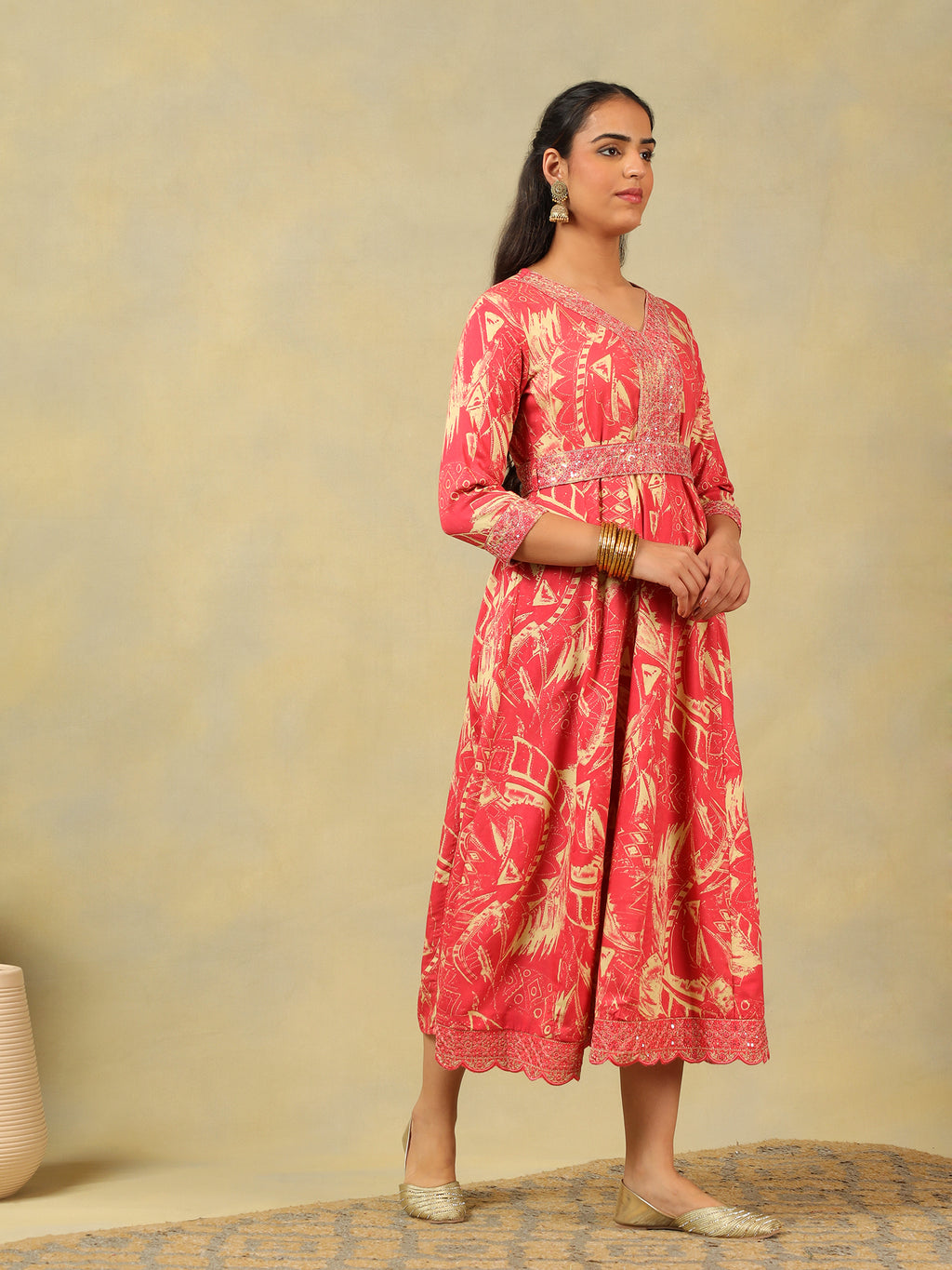 Anvi Crimson Abstract Bloom Gown
