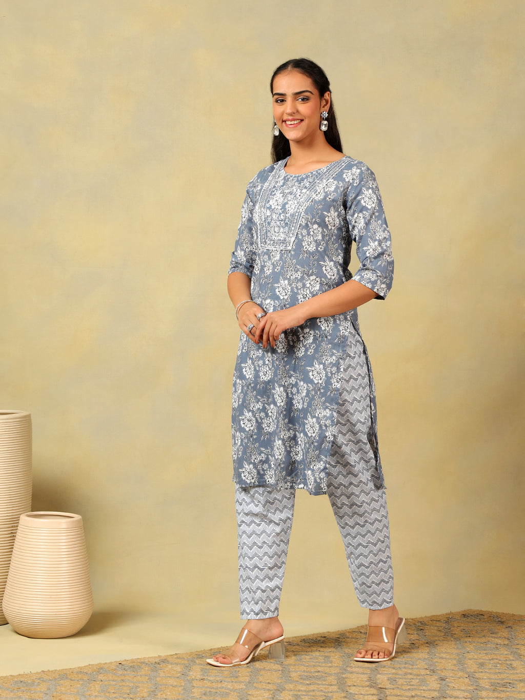 Advika Slate Floral Bloom Kurta Set