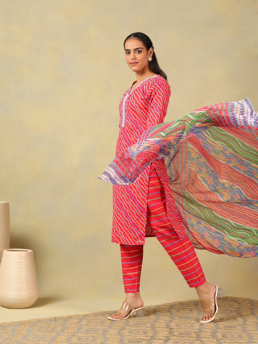 Crimson Leheria Fusion Kurta Set