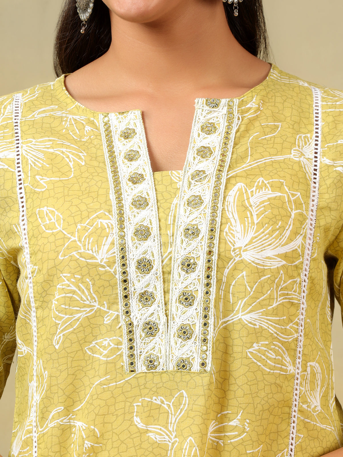 edika Olive-Lime Floral Suit Set