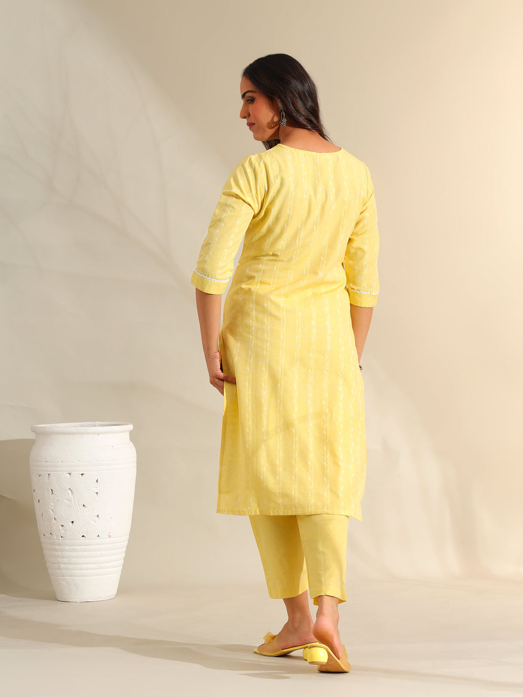 Zoya Lemon Zari Stripe Kurta-Set