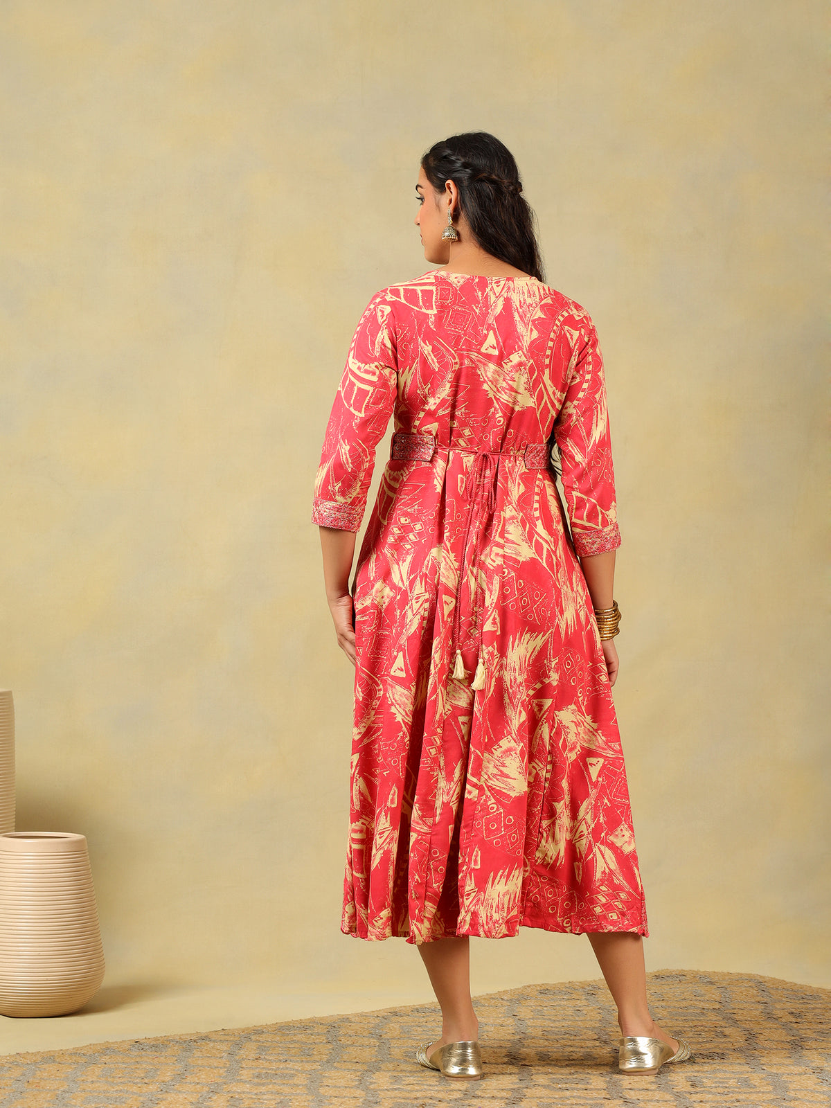 Anvi Crimson Abstract Bloom Gown