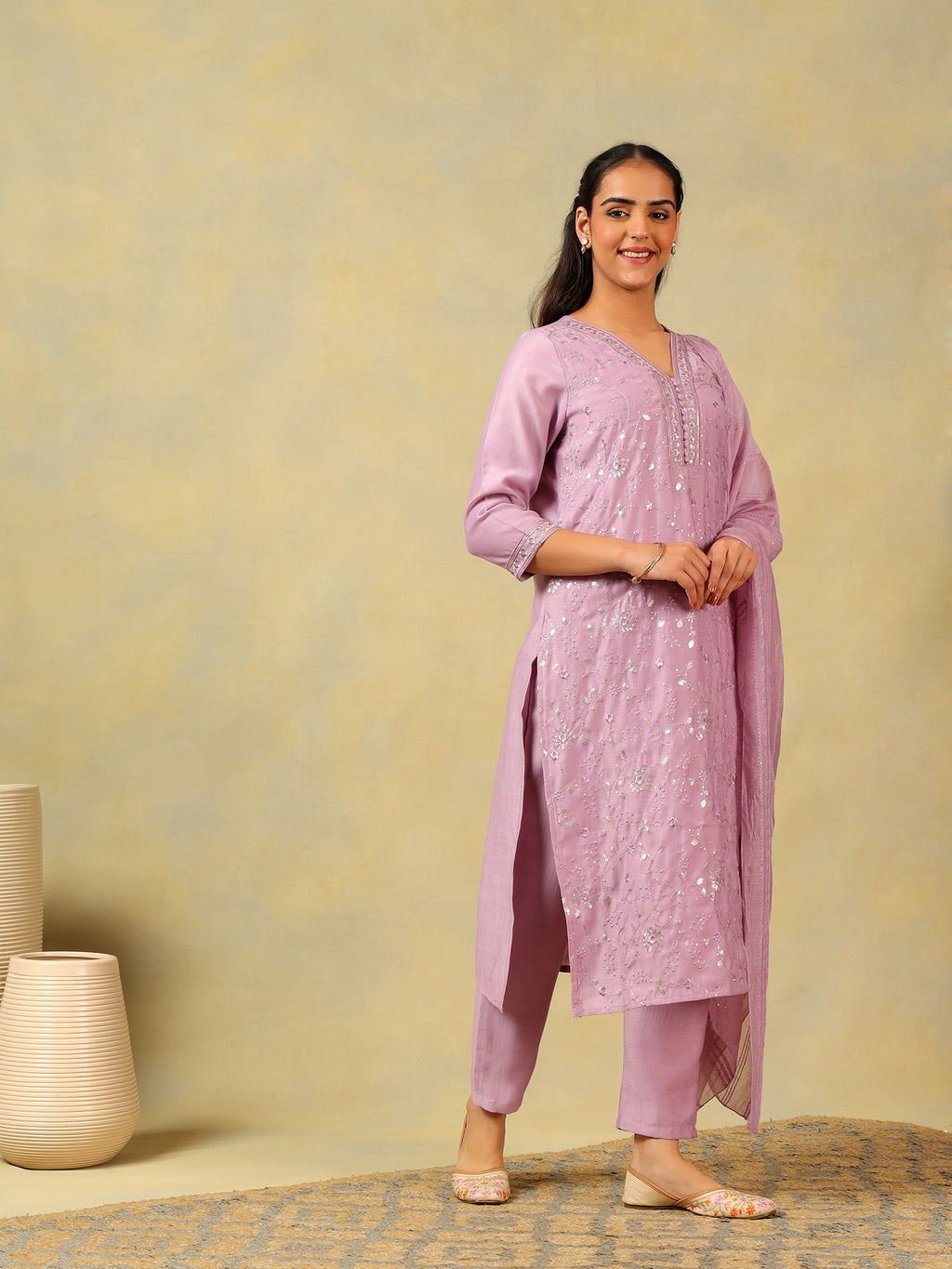 Meher Lavender Sequin Suit Set