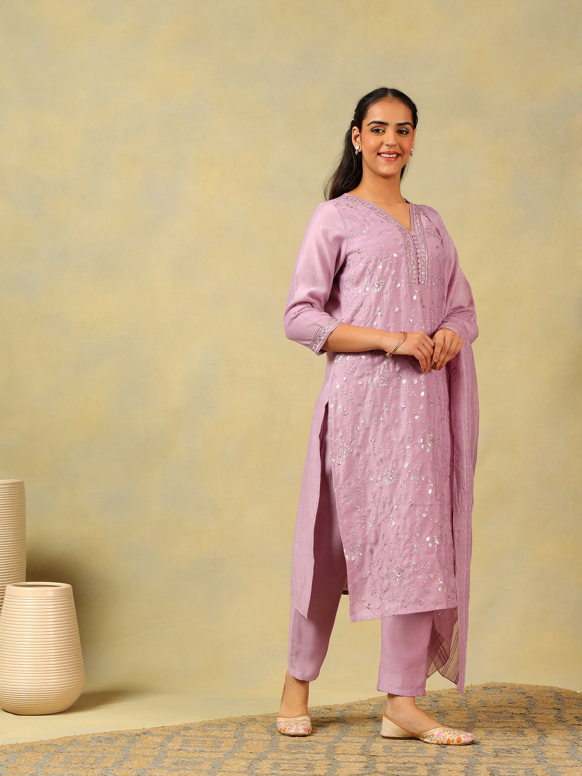 Meher Lavender Sequin Suit Set