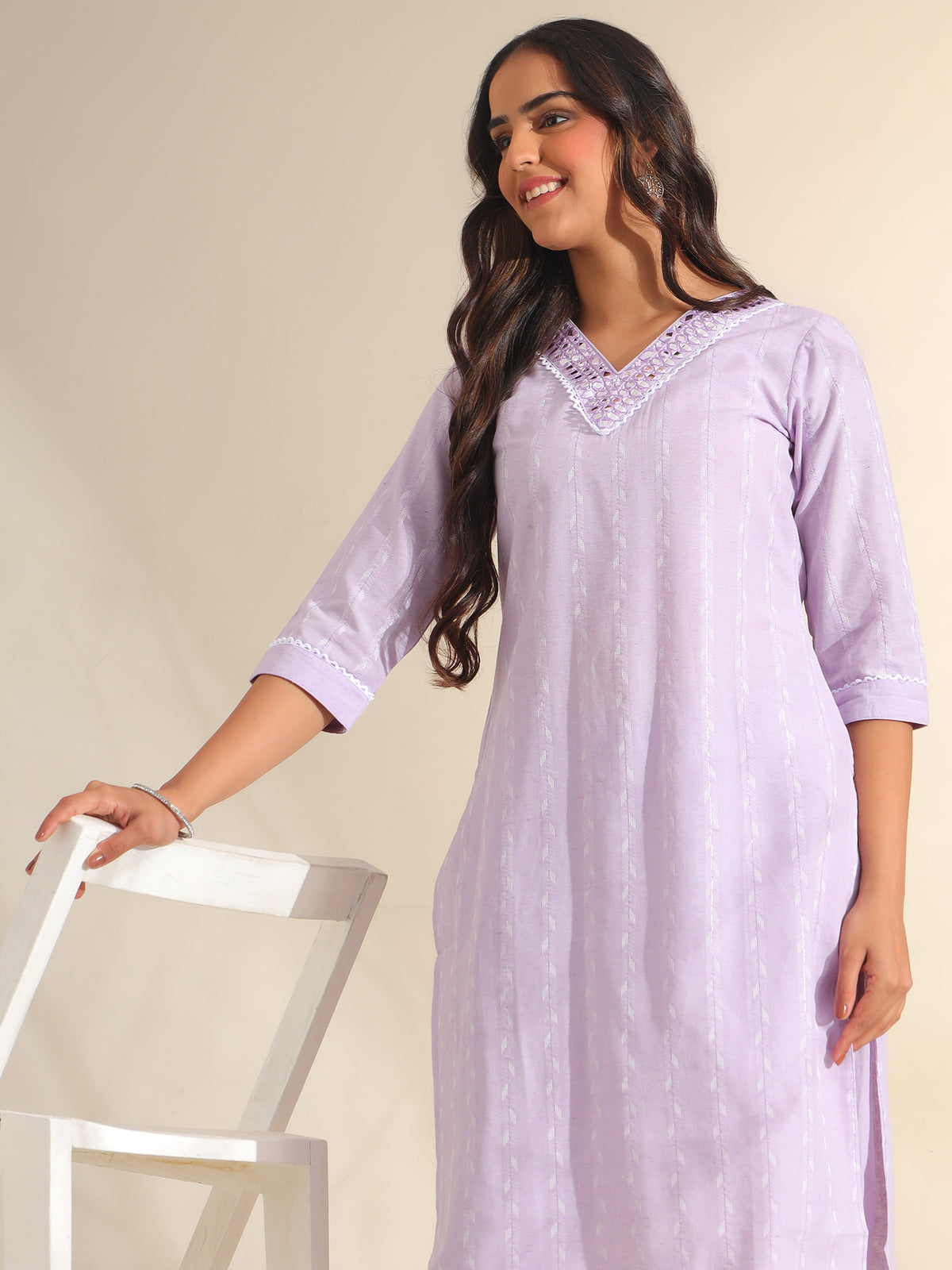 Sia Lavender Zari Stripe Kurta-Set