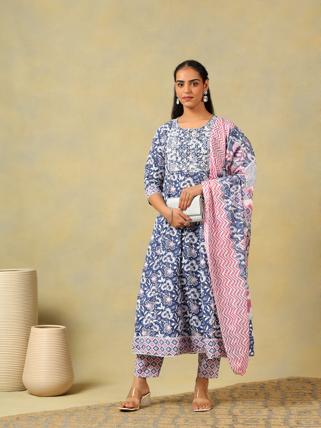 Myra Navy Floral Bloom Anarkali Suit Set