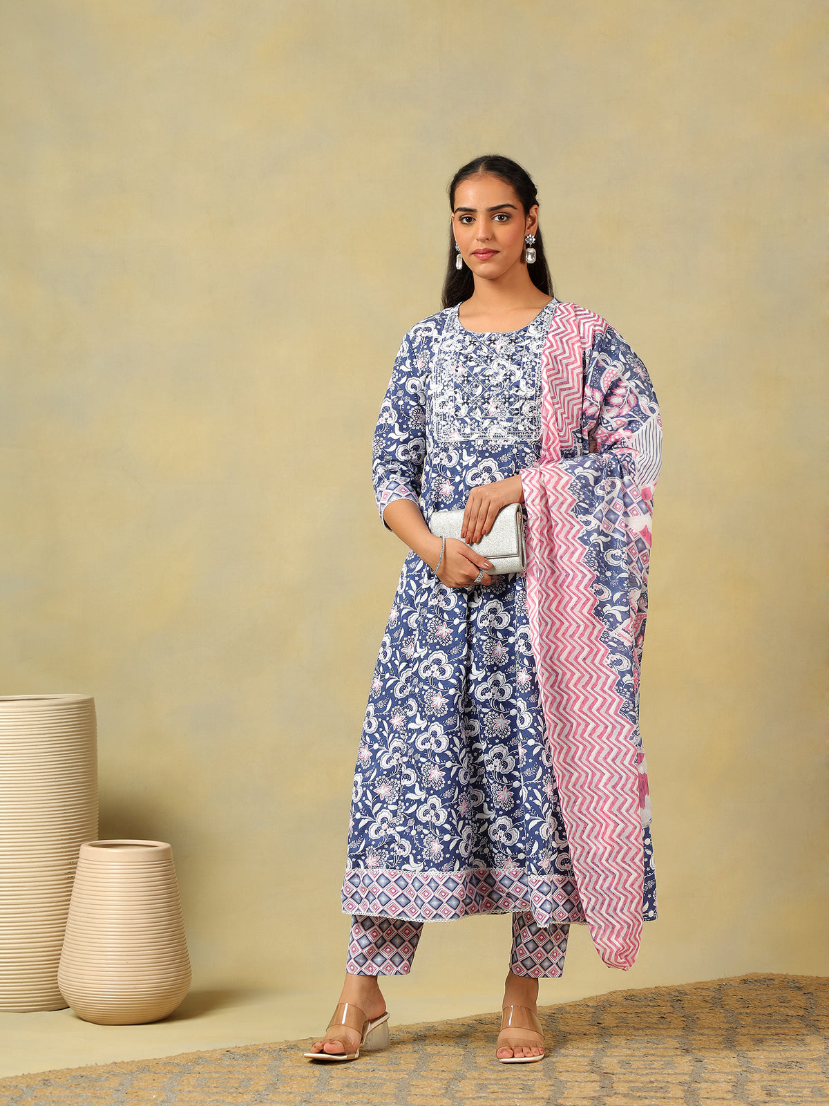 Myra Navy Floral Bloom Anarkali Suit Set