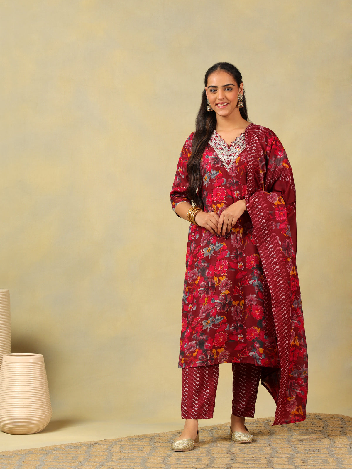 Sia Crimson Floral Dream Suit Set