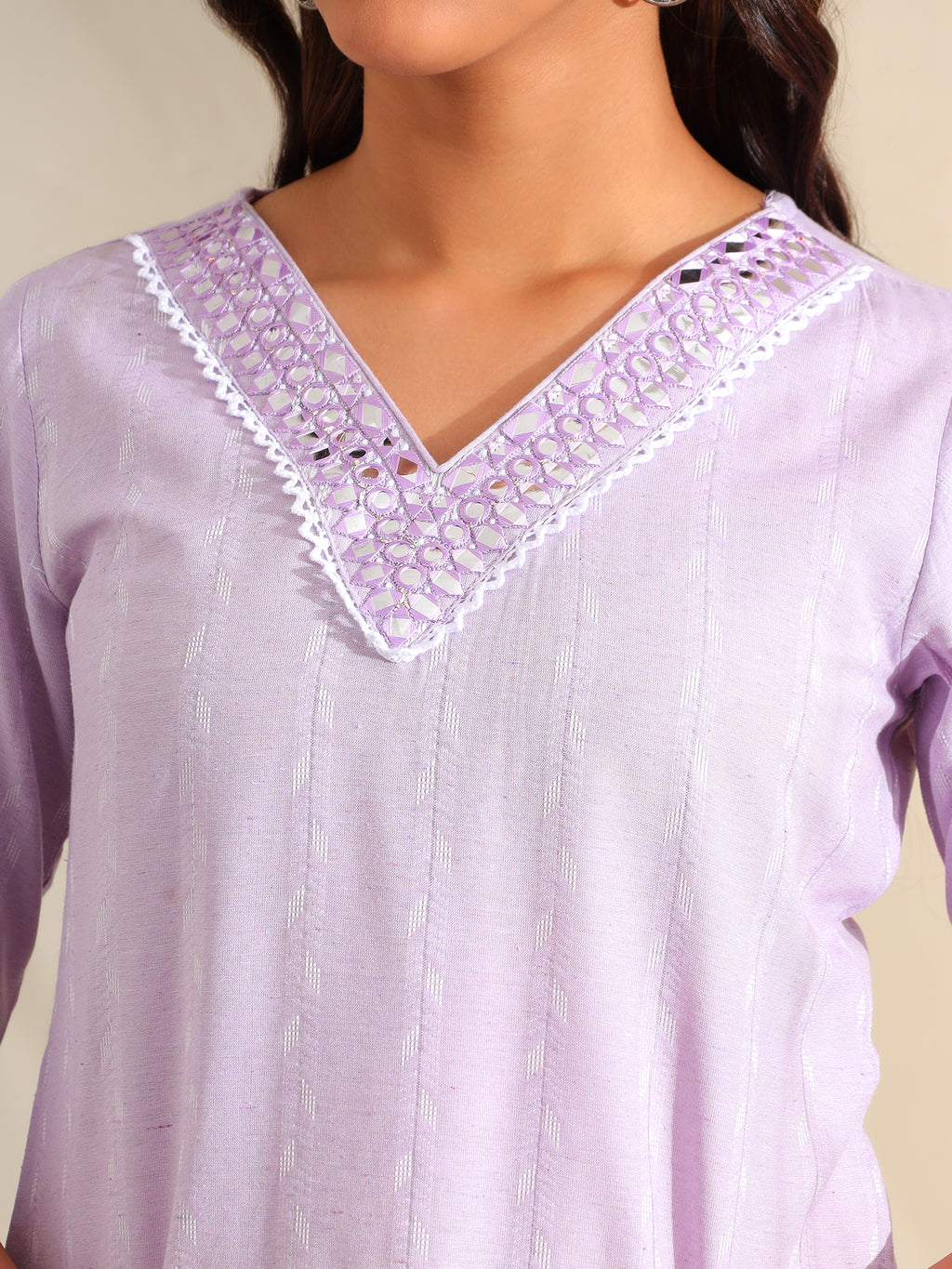 Sia Lavender Zari Stripe Kurta-Set