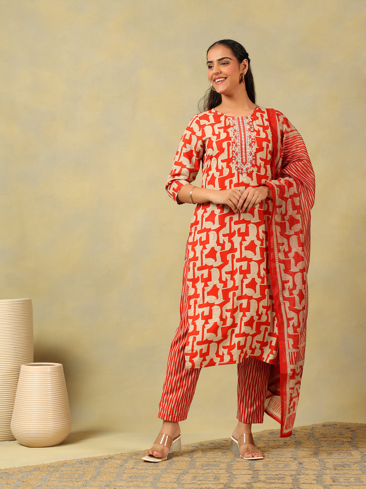 Advika Crimson Abstract Suit Set