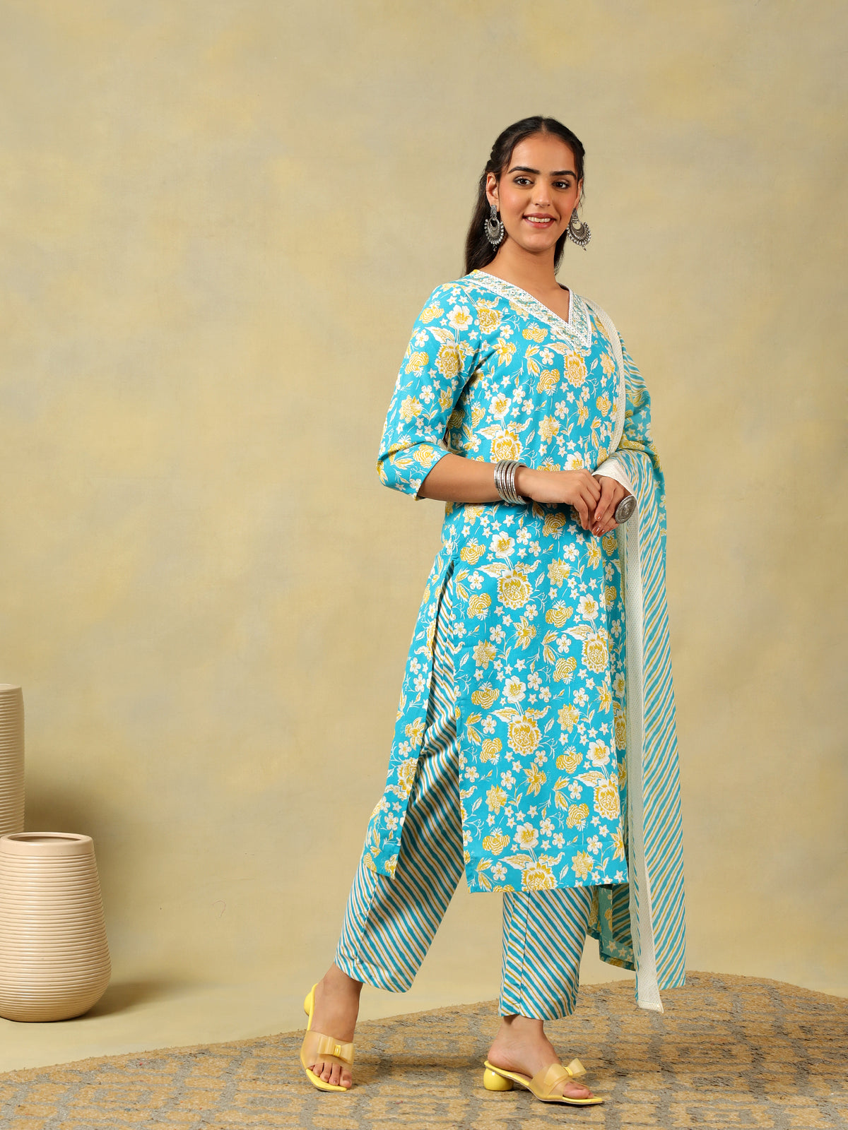 Myra Turquoise Sun-Bloom Suit Set