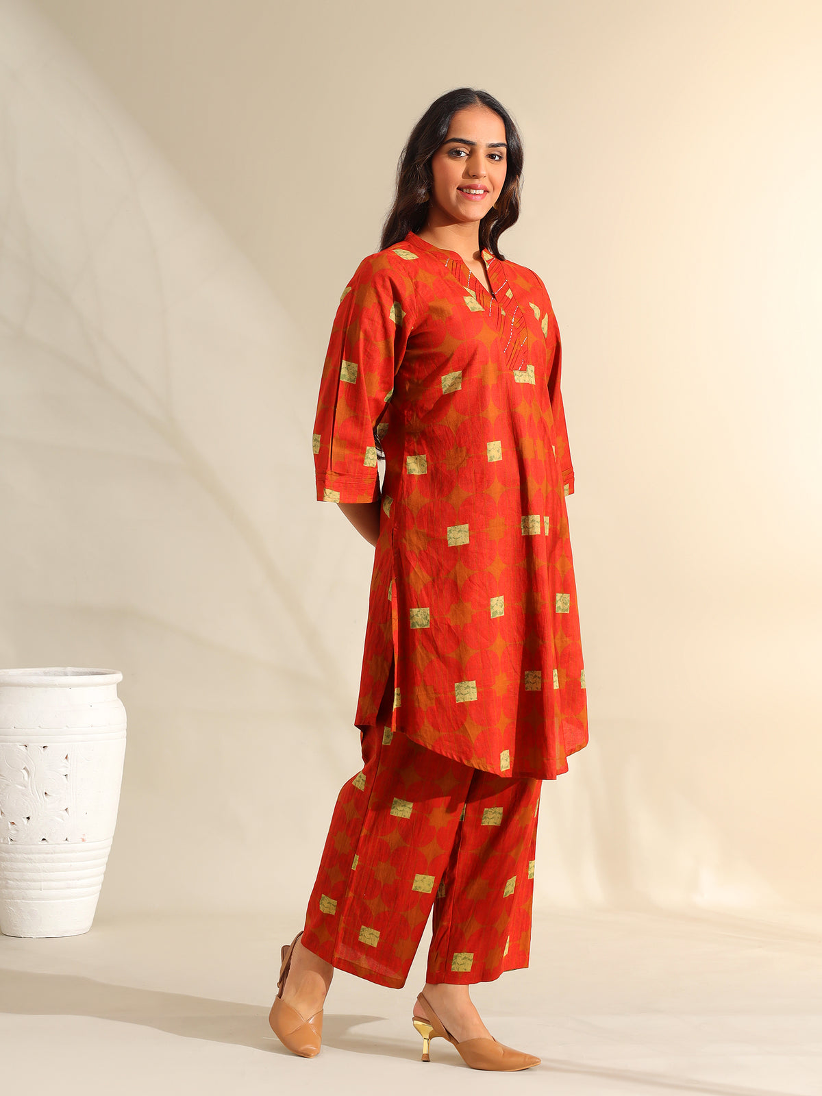 Reva Rust Geometric Kurta Set
