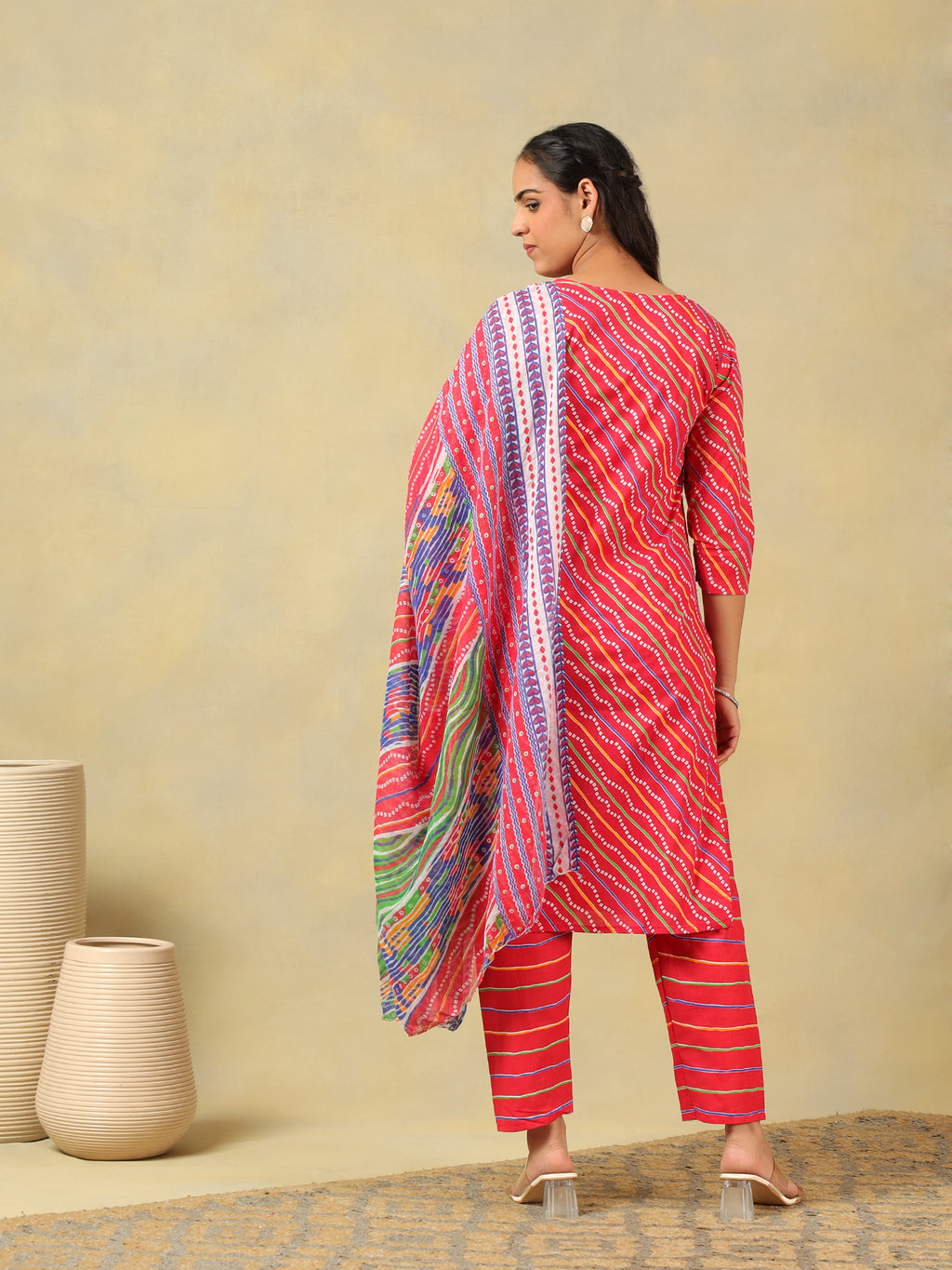 Crimson Leheria Fusion Kurta Set