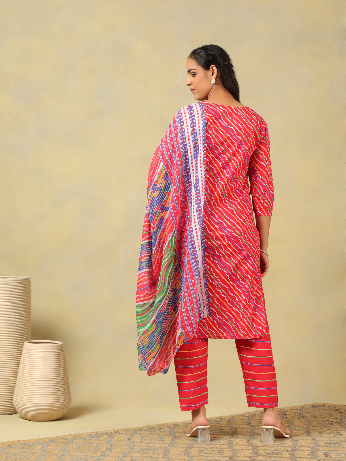 Crimson Leheria Fusion Kurta Set
