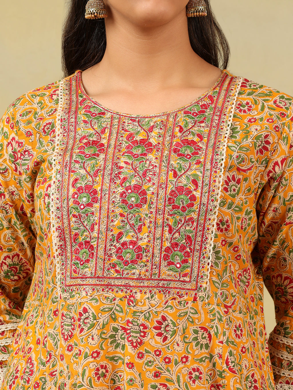 Amara Mustard Floral Anarkali Suit Set