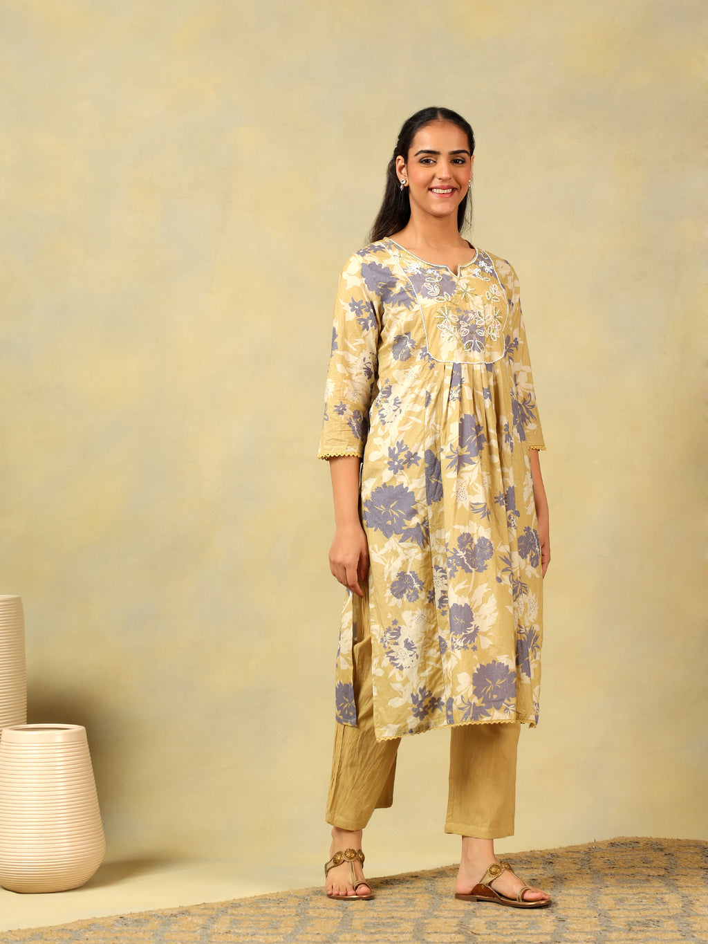 Kimaya Ochre Floral Bloom Kurta-Set