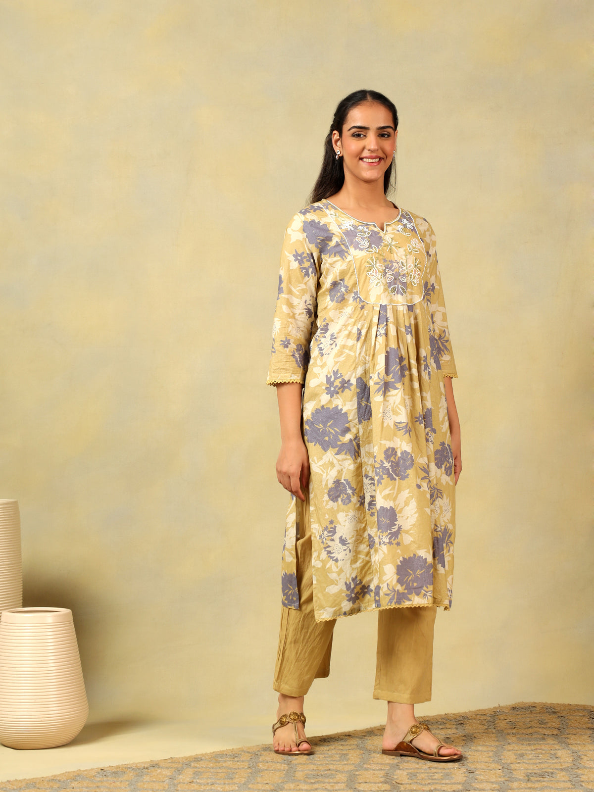Kimaya Ochre Floral Bloom Kurta-Set