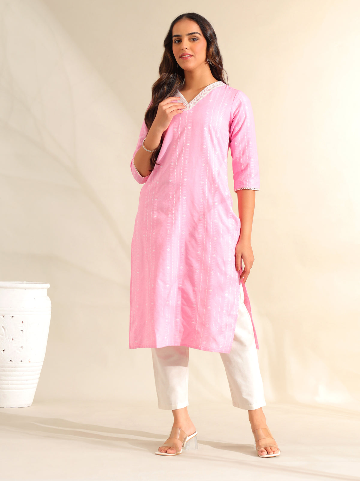 Pari Rose Zari Stripe Kurta-Set