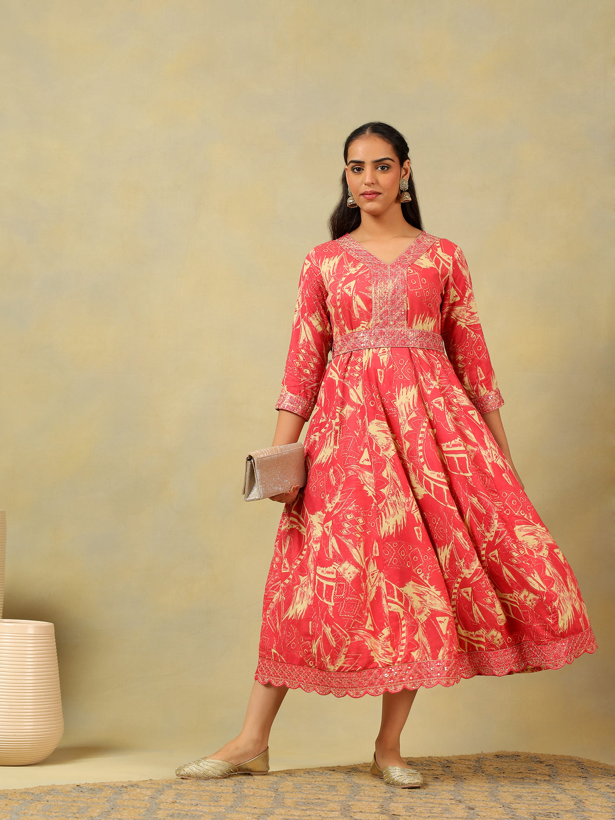 Anvi Crimson Abstract Bloom Gown