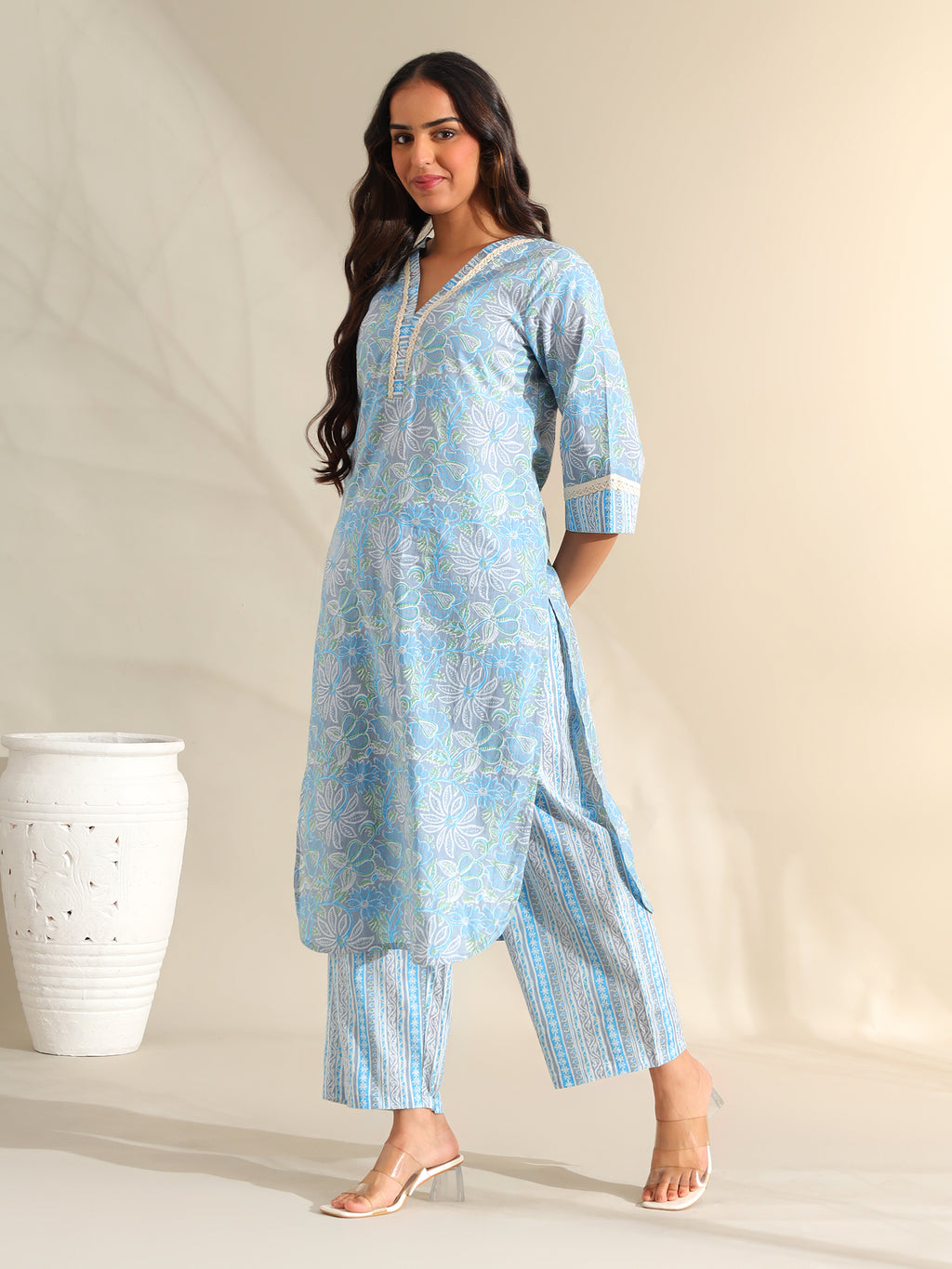 Saanvi Sky Floral Kurta Set