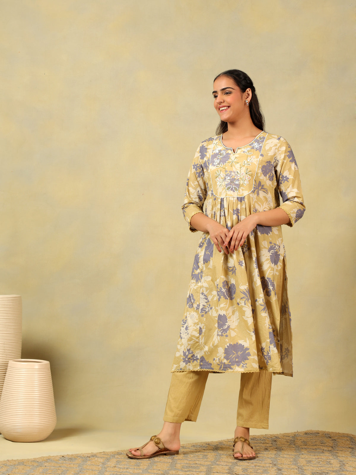 Kimaya Ochre Floral Bloom Kurta-Set