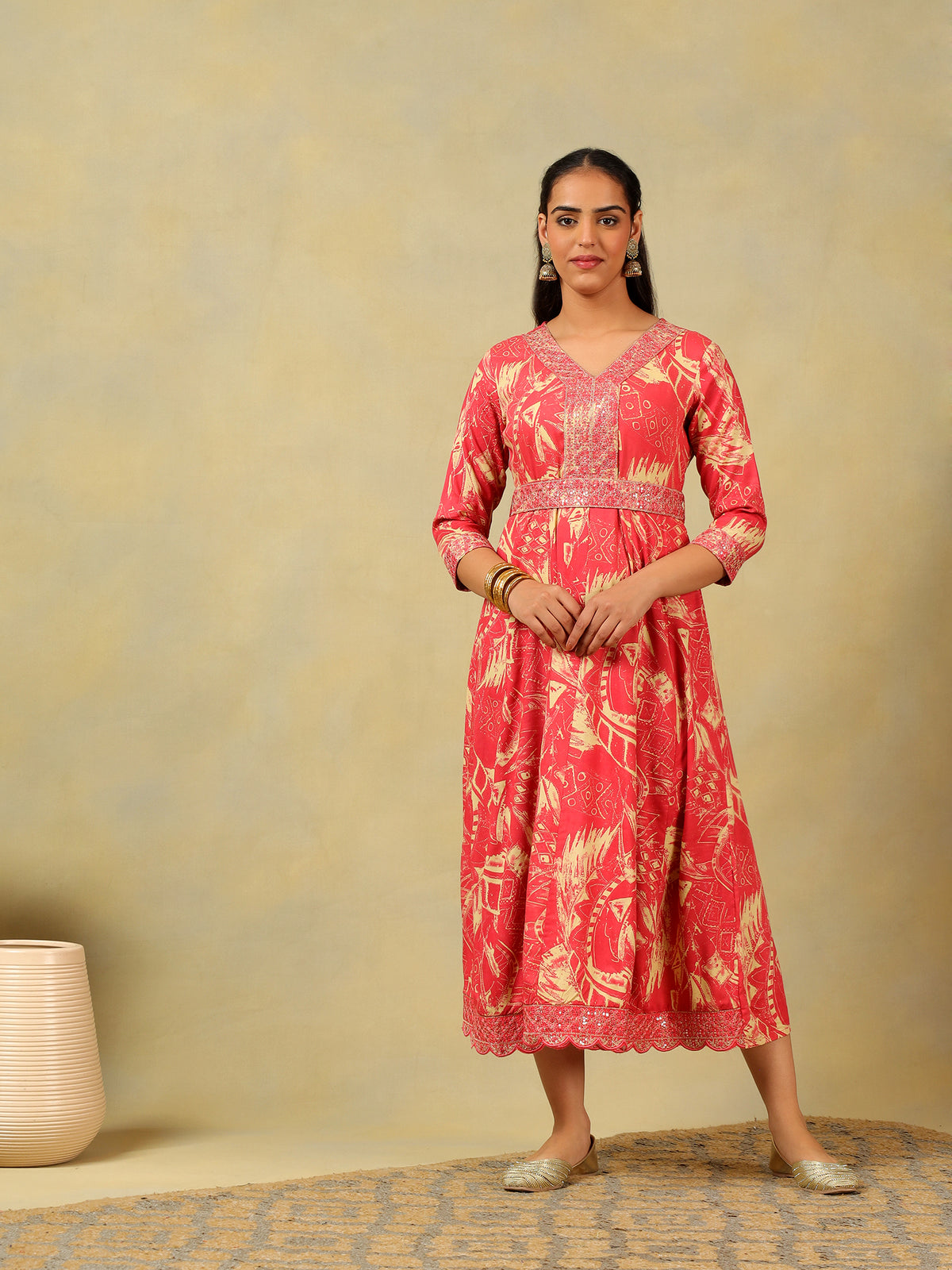 Anvi Crimson Abstract Bloom Gown