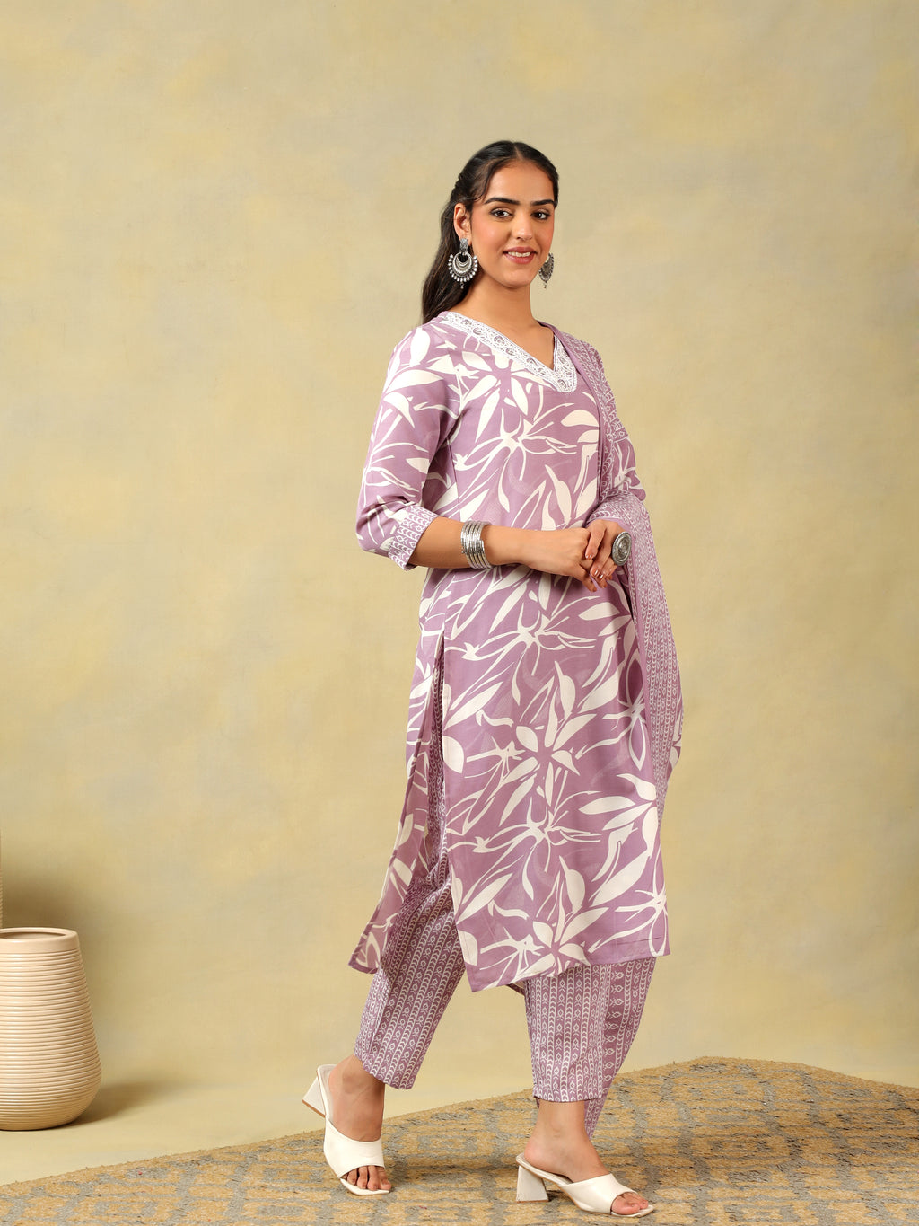 Myra Lavender Leaf Suit Set