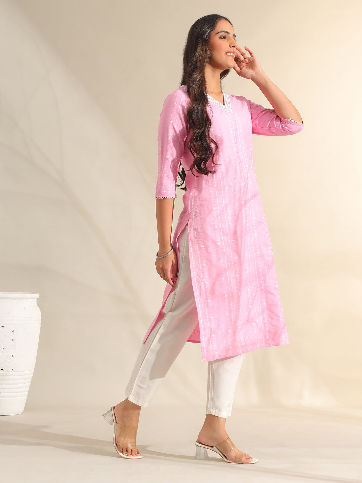 Pari Rose Zari Stripe Kurta-Set