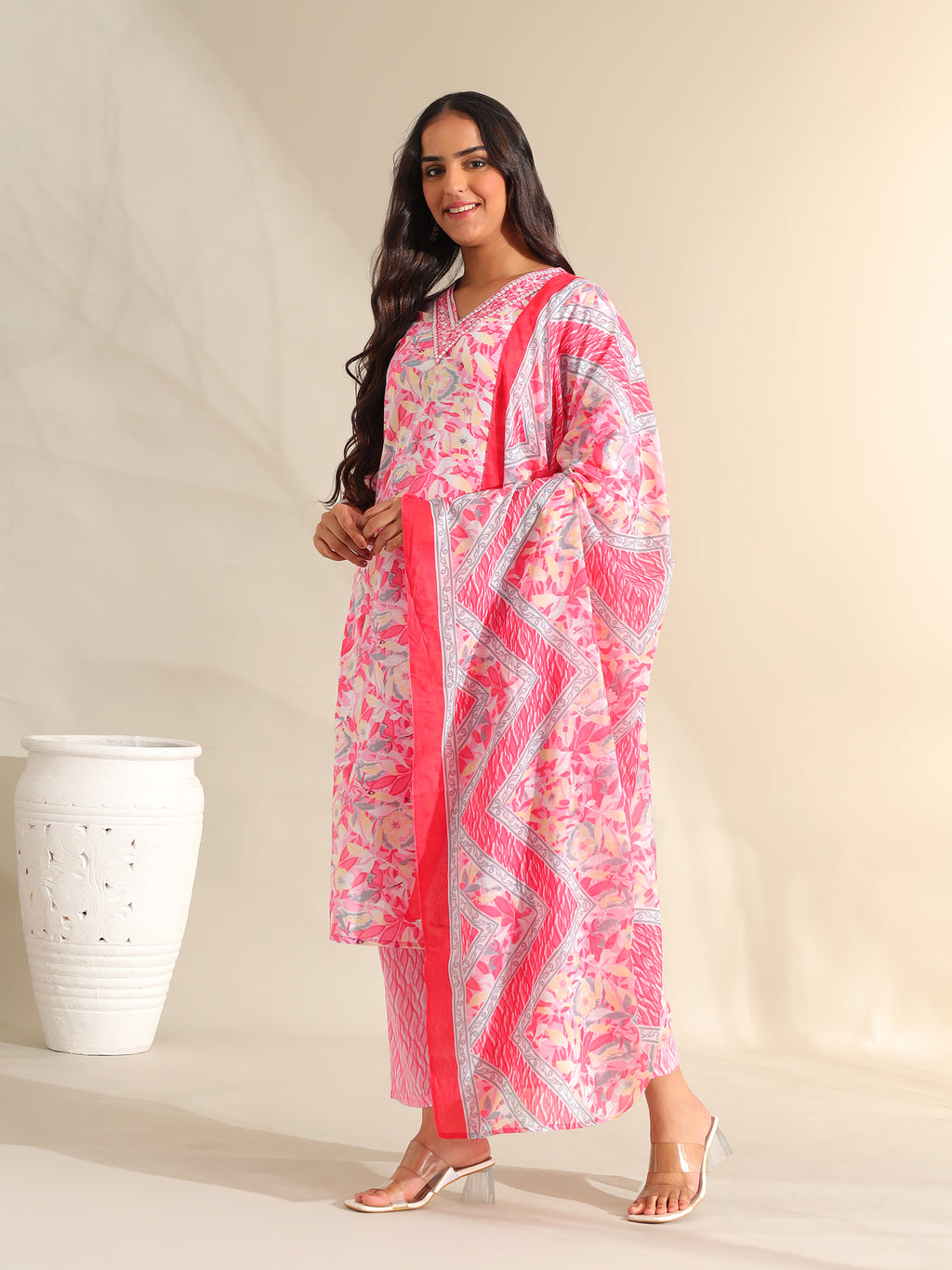 Ahana Rosewater Floral Suit Set