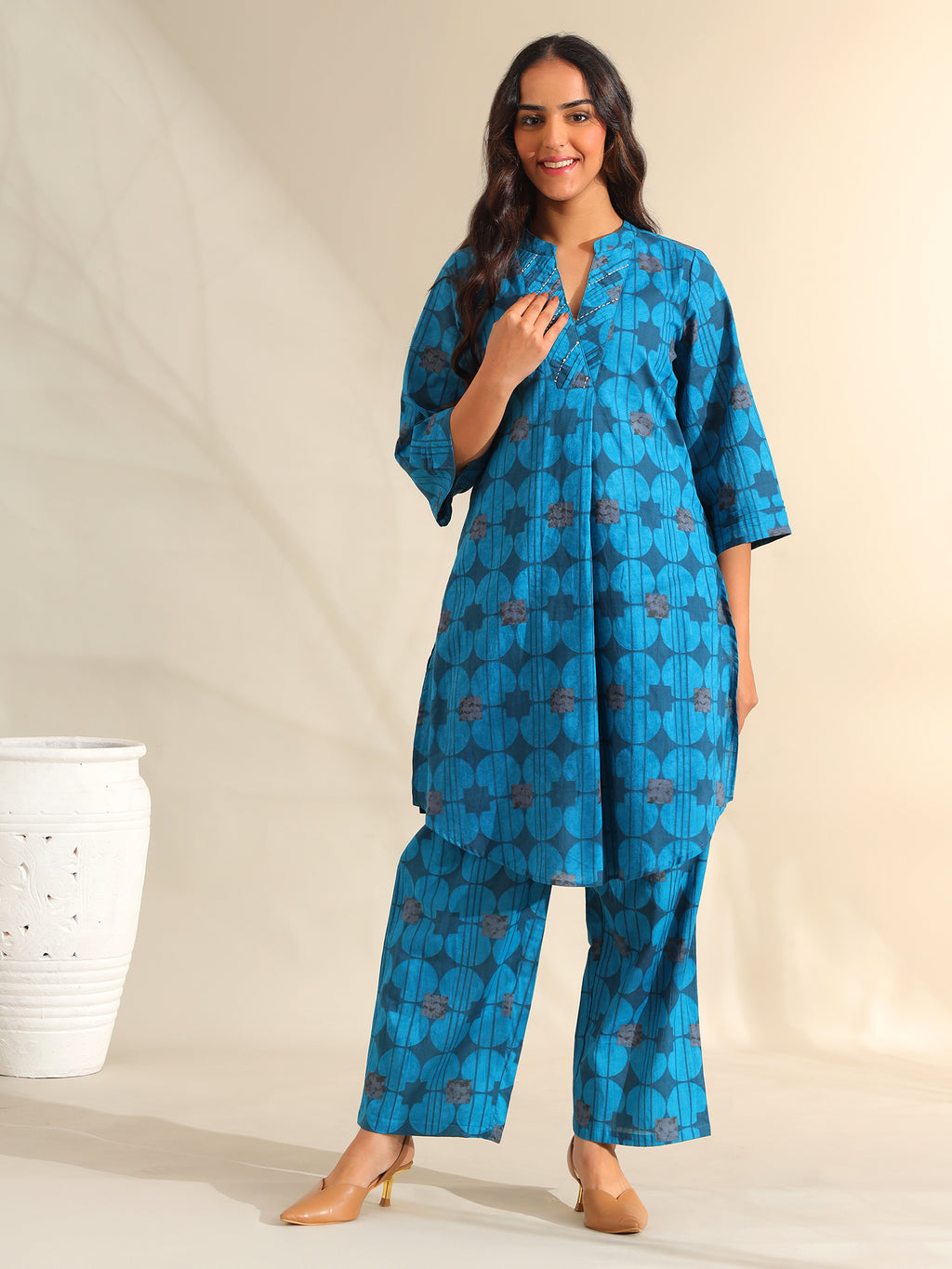Reet Peacock Geometric Kurta Set