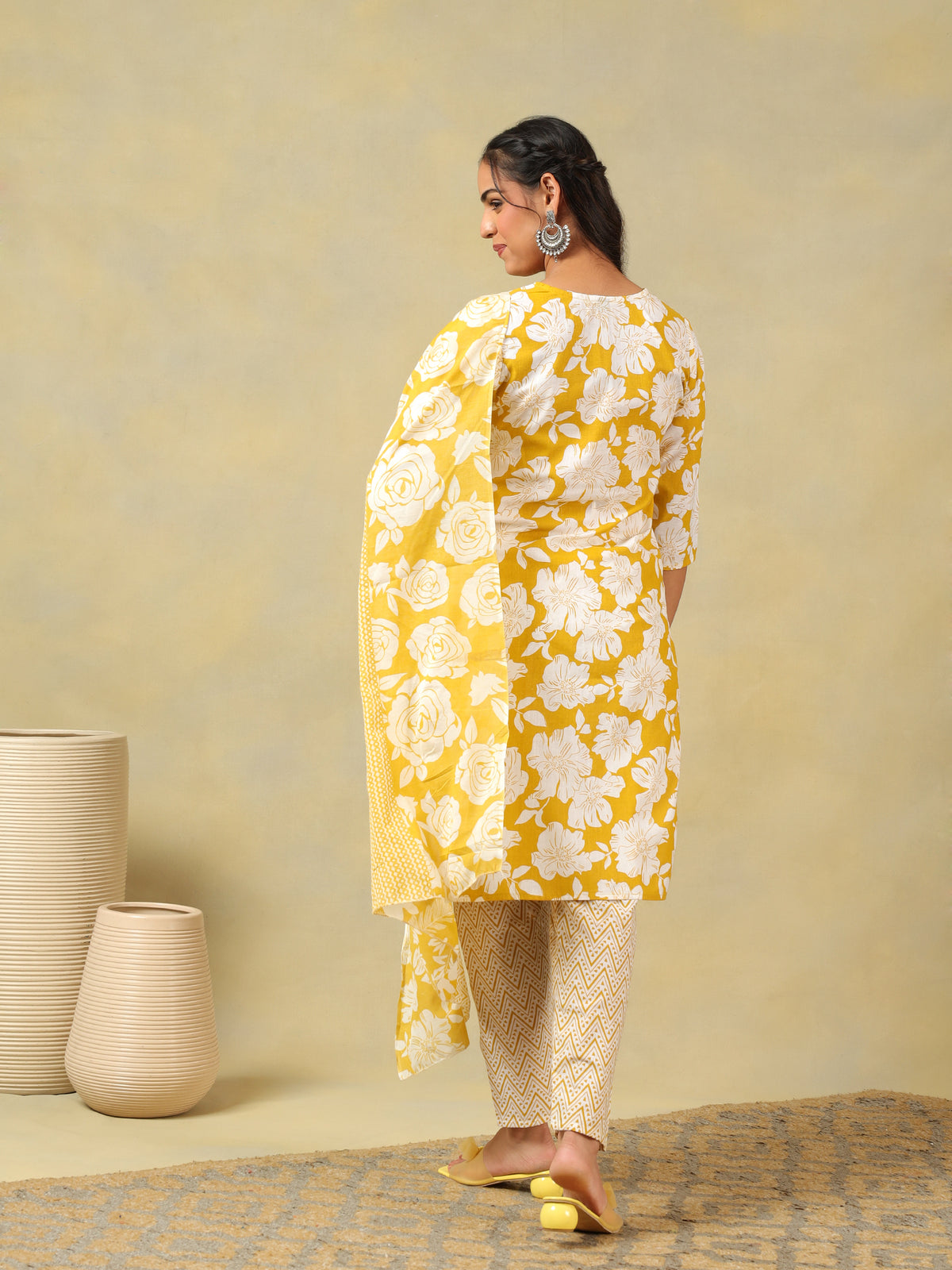 Nitara Mustard Lily Motif Kurta Set