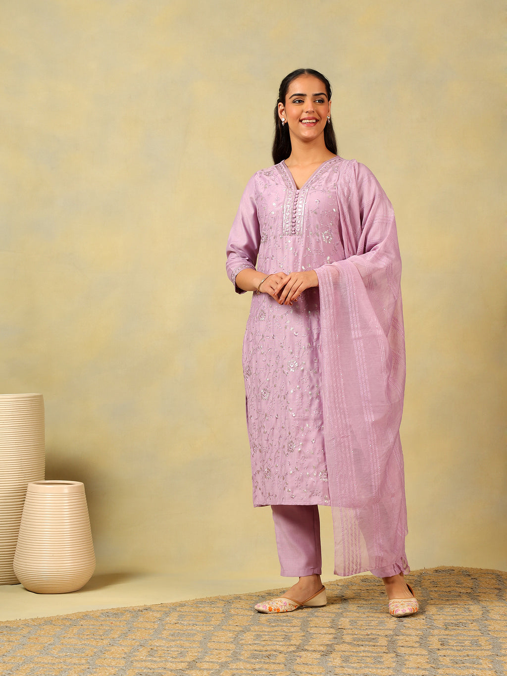 Meher Lavender Sequin Suit Set