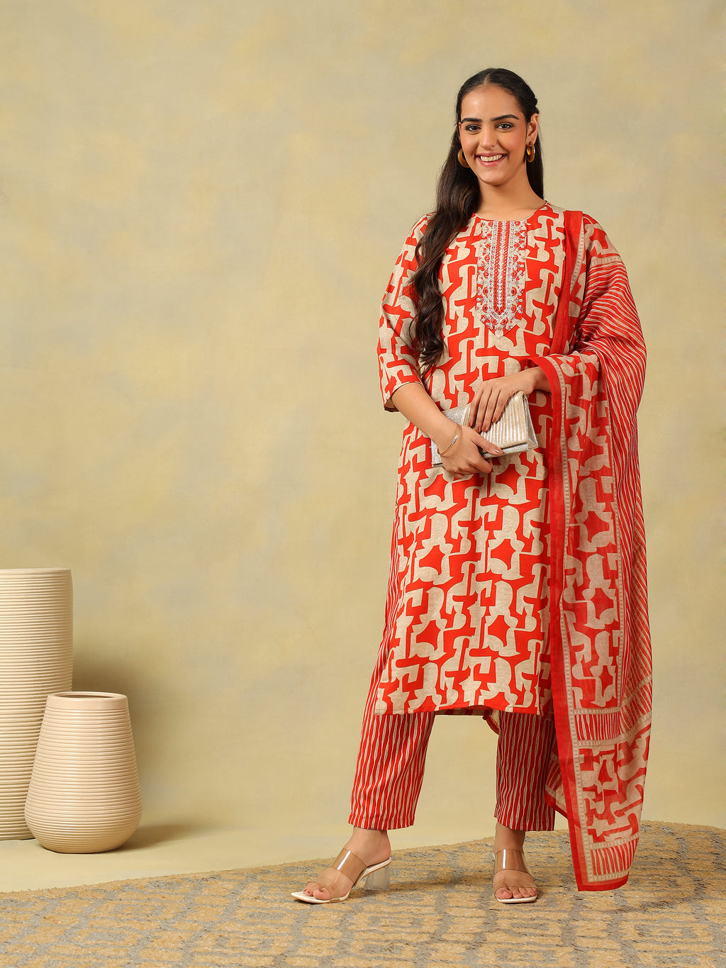 Advika Crimson Abstract Suit Set
