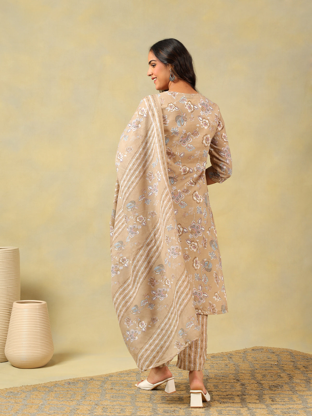Aradhya Taupe Floral Suit Set