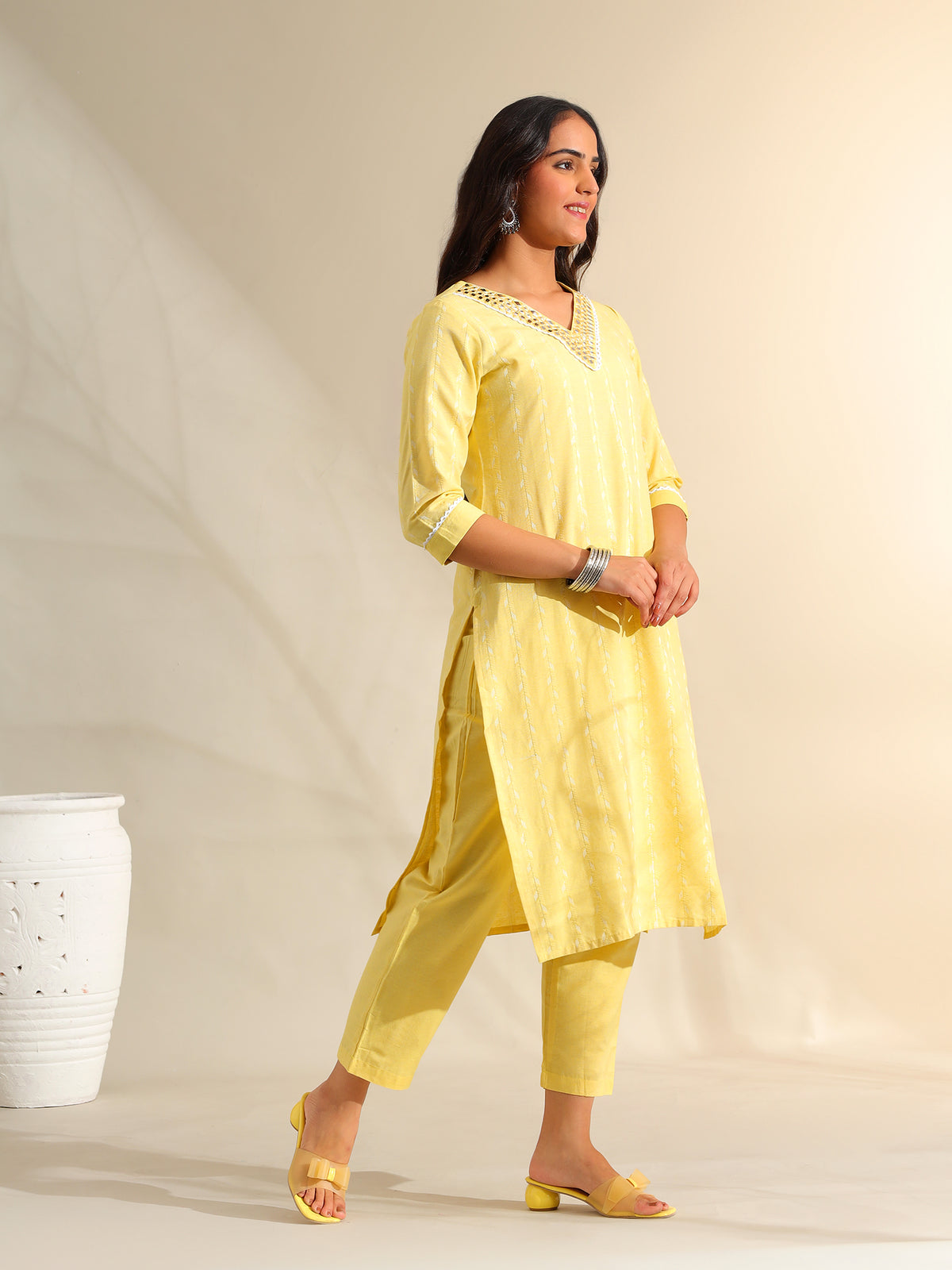Zoya Lemon Zari Stripe Kurta-Set