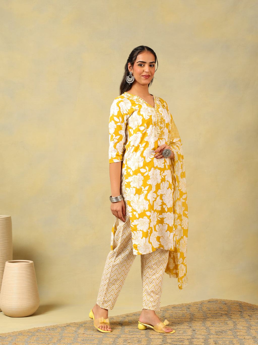 Nitara Mustard Lily Motif Kurta Set