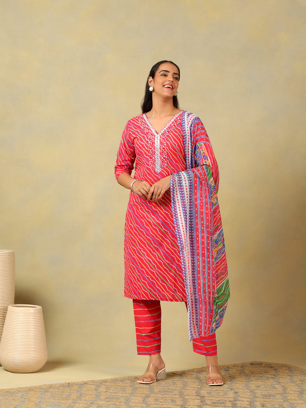 Crimson Leheria Fusion Kurta Set