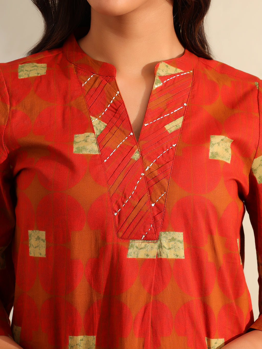 Reva Rust Geometric Kurta Set