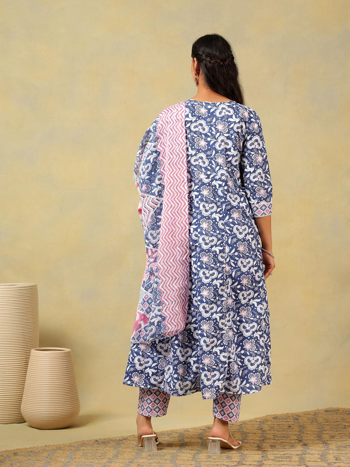 Myra Navy Floral Bloom Anarkali Suit Set