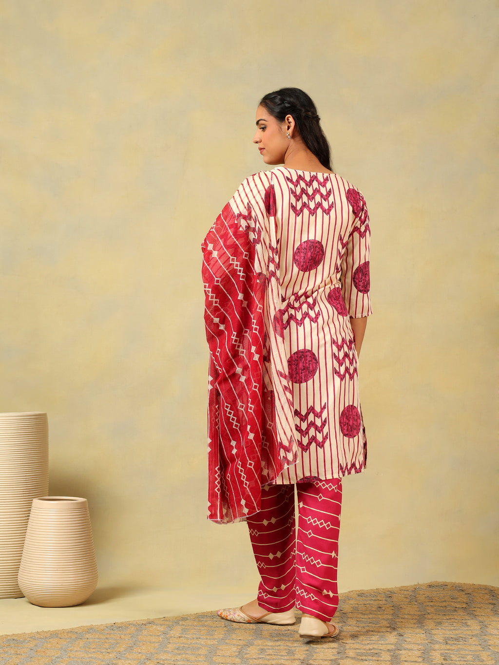 Diya Crimson Geometric Block Print Suit Set
