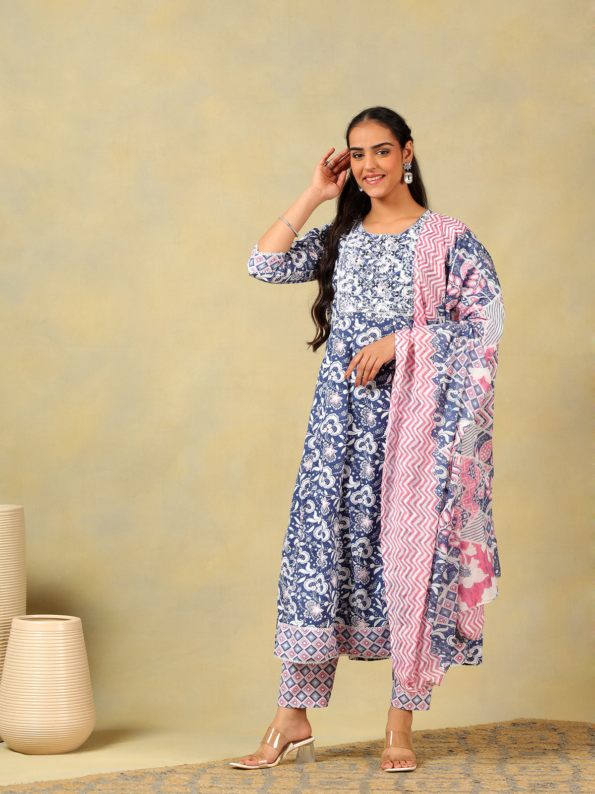 Myra Navy Floral Bloom Anarkali Suit Set