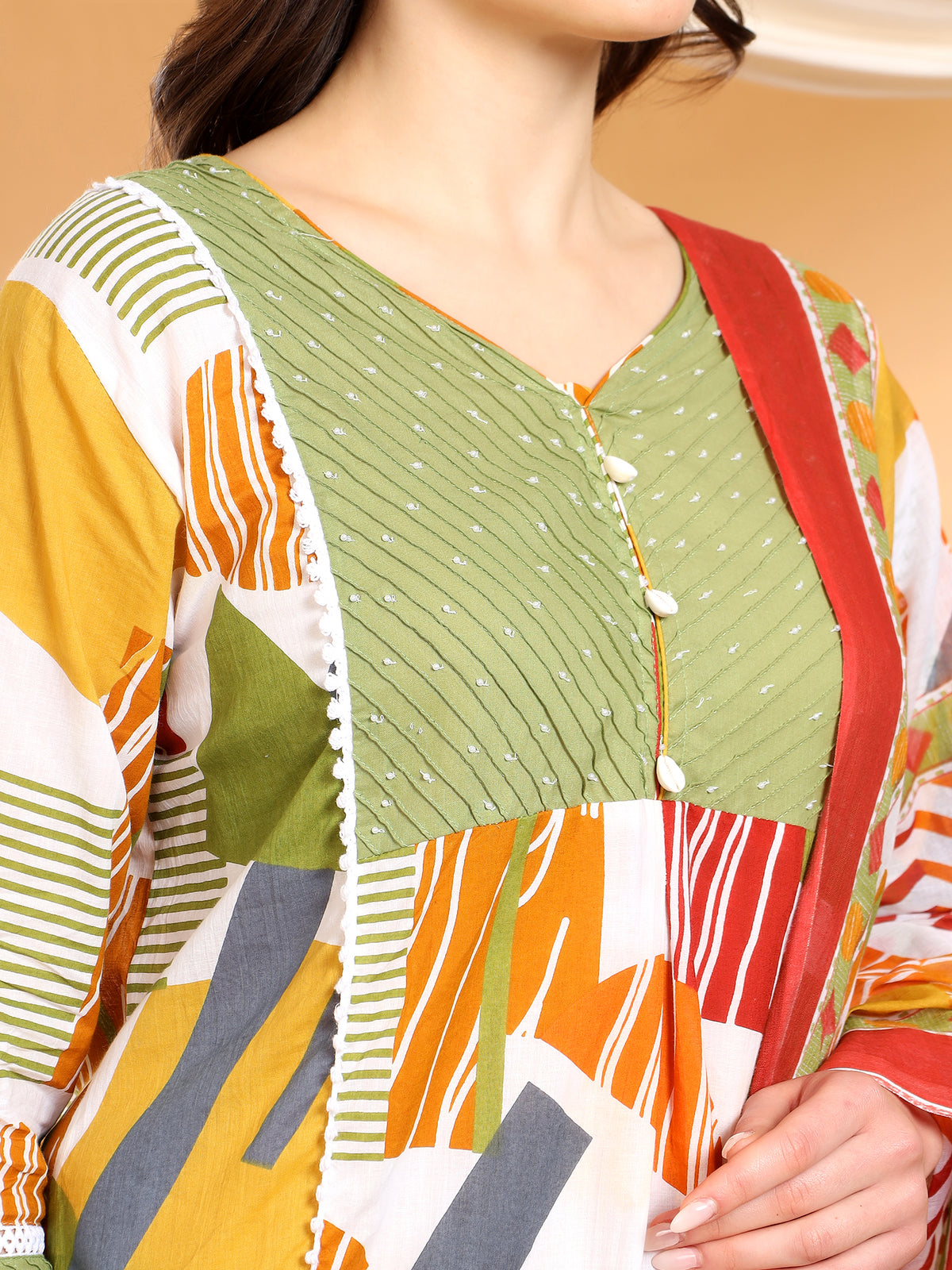Navya Olive Geometric Fusion Set