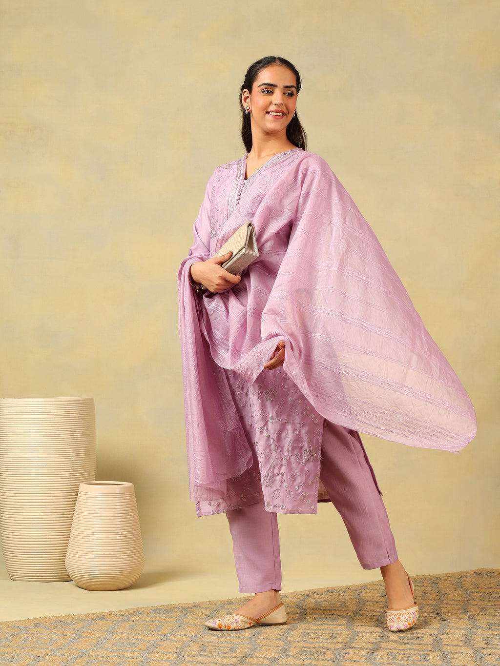 Meher Lavender Sequin Suit Set