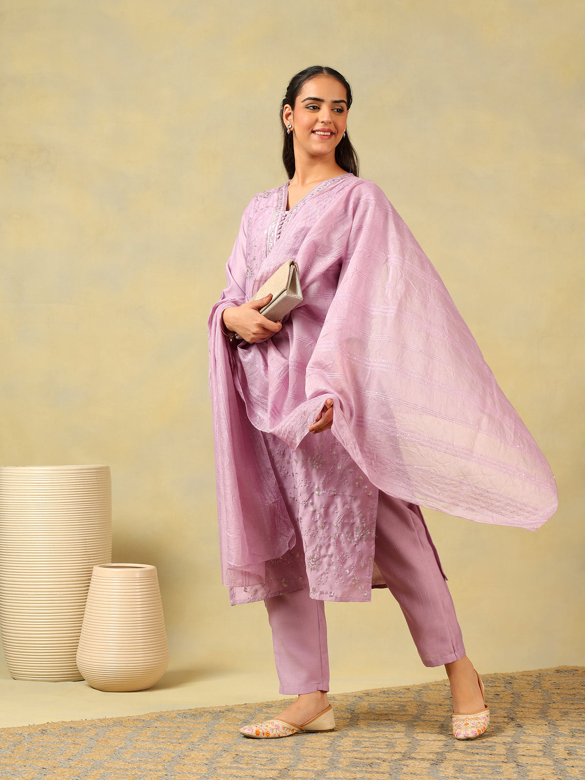 Meher Lavender Sequin Suit Set