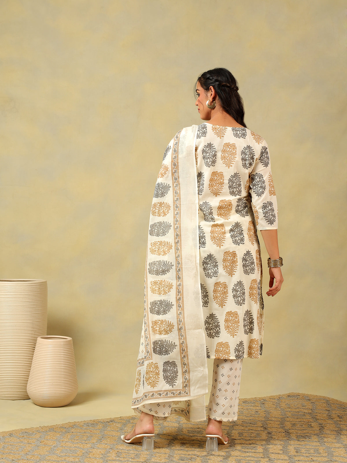 Mihika Pine & Ochre Block Print Suit Set