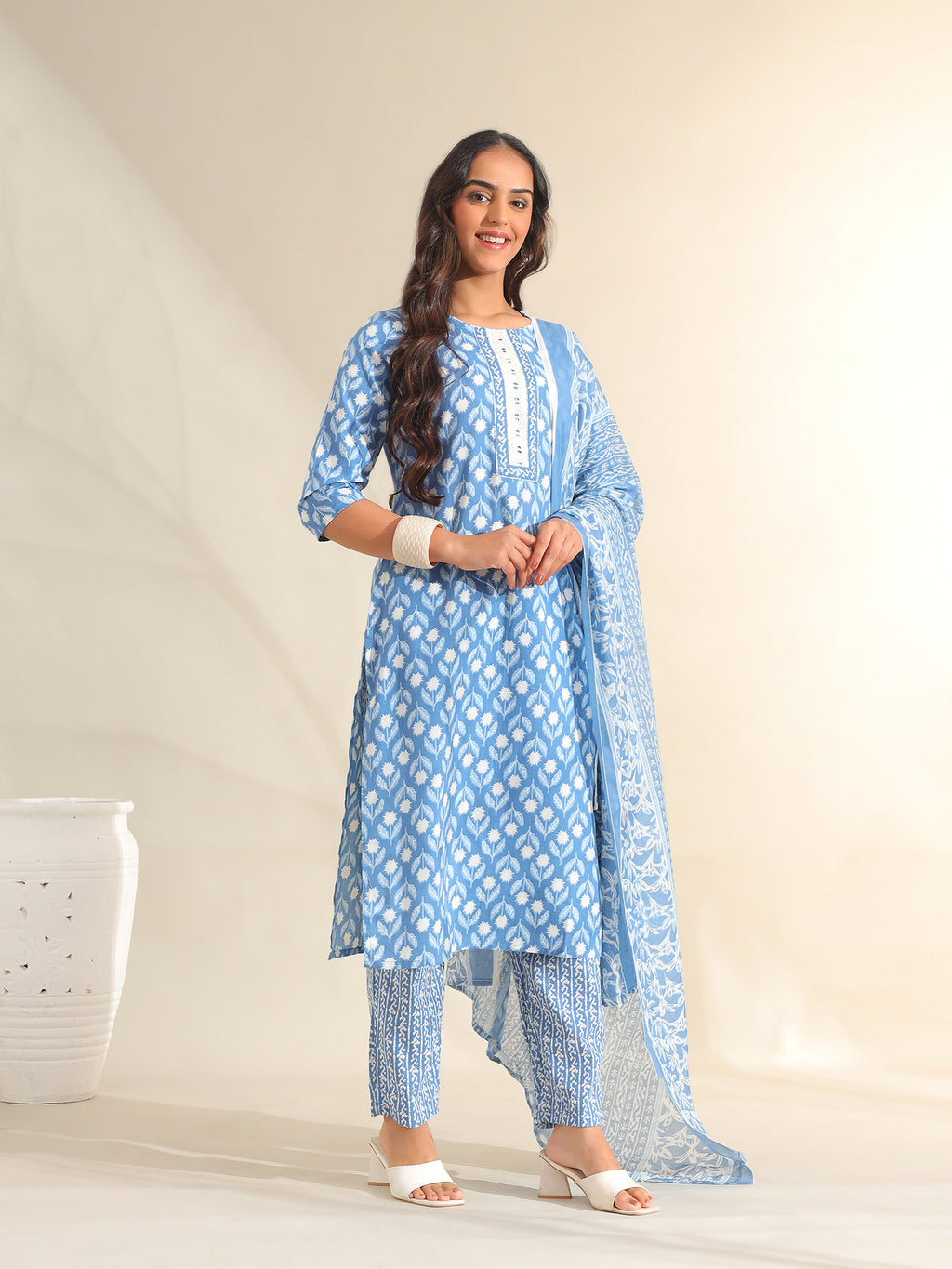Inara Cerulean Floral Suit Set