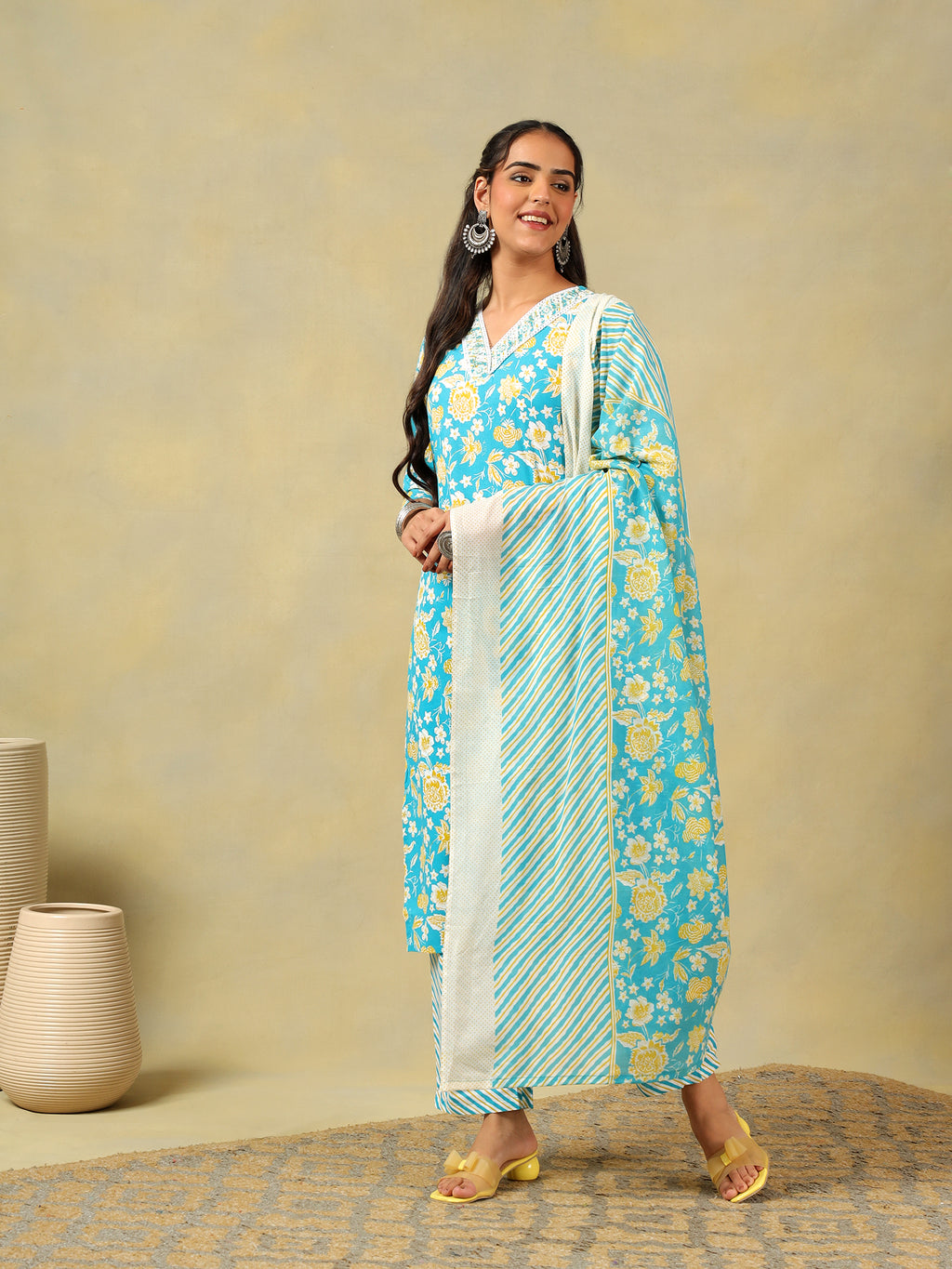 Myra Turquoise Sun-Bloom Suit Set