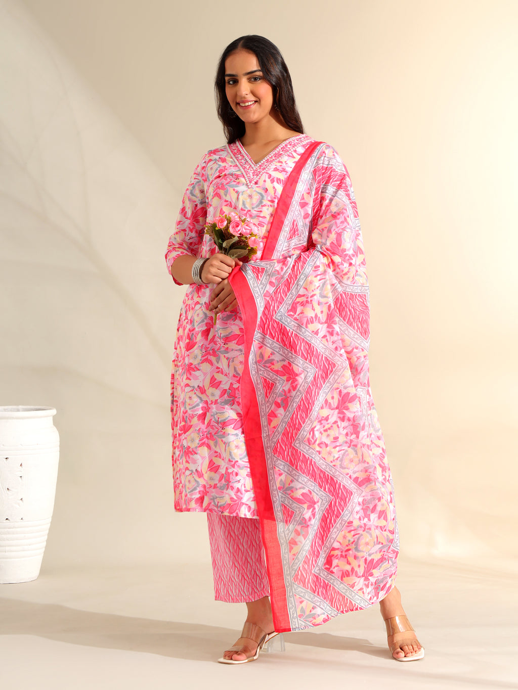 Ahana Rosewater Floral Suit Set